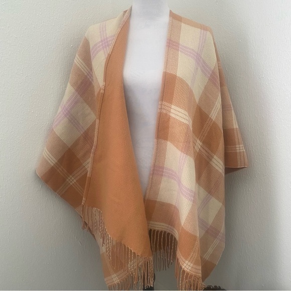 J. CREW Reversible Plaid Wool Blend Wrap Poncho XS-S NWT Beautiful Color Warm - Picture 3 of 7